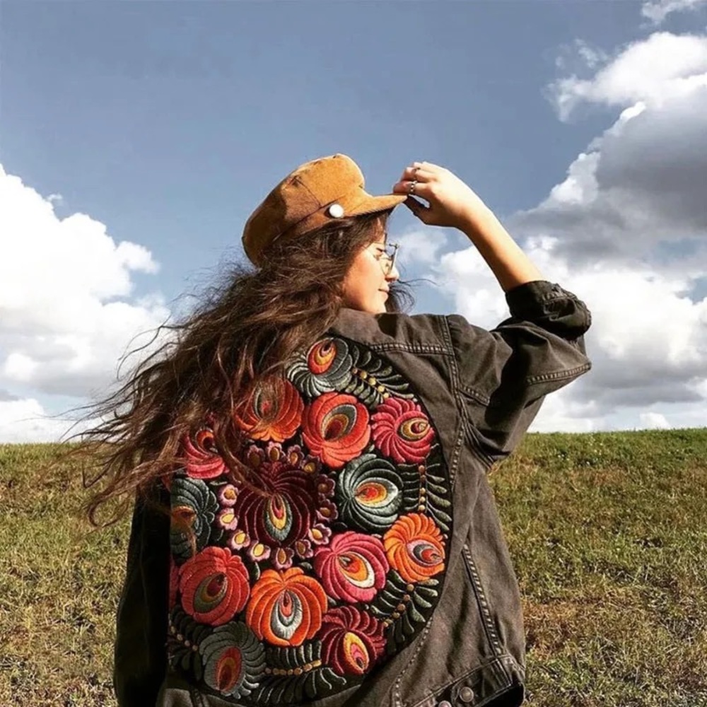 Floral Black Denim Embroidered Taylor Swift Inspired Western Bohemian Jacket